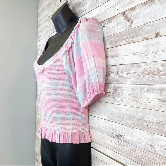 LOVESHACKFANCY Molly Top Pink Pastel Plaid Smocked - Picture 5 of 13